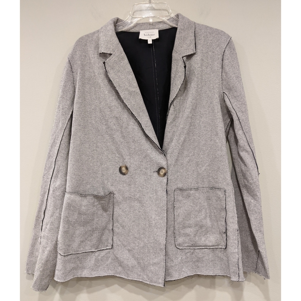 Bohme Herringbone Raw Edge Hem Blazer Jacket Size Medium